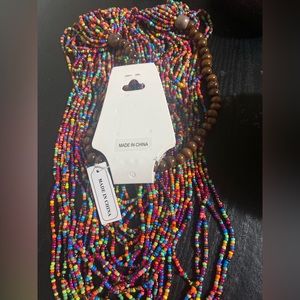 NWT 2 wooden necklaces & 1 earring-Multi colored Bead Necklace & dark brown-